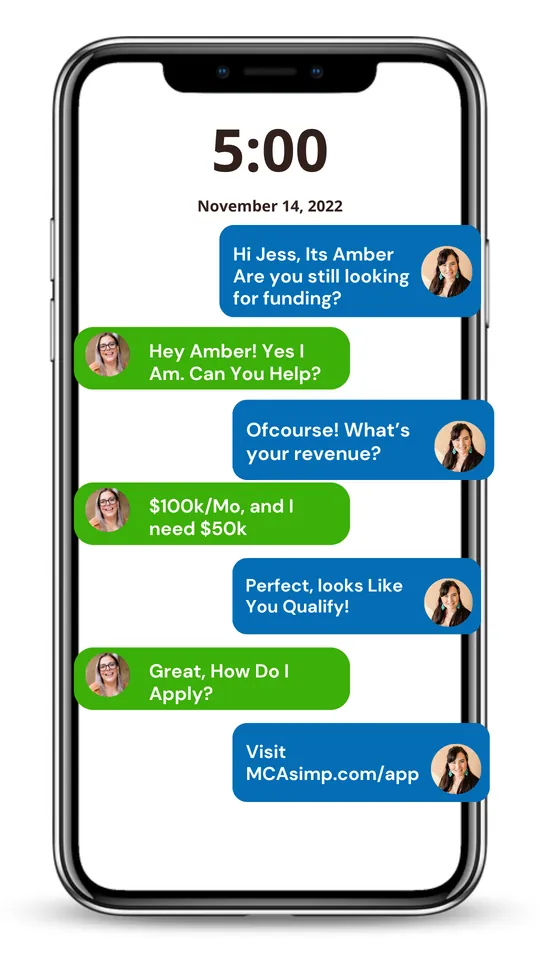 Text conversation in which the A.I agent qualifies a merchant and sends the application link